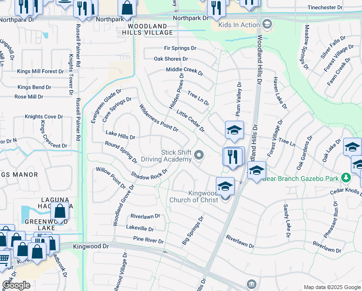 map of restaurants, bars, coffee shops, grocery stores, and more near 2054 Lake Hills Drive in Humble