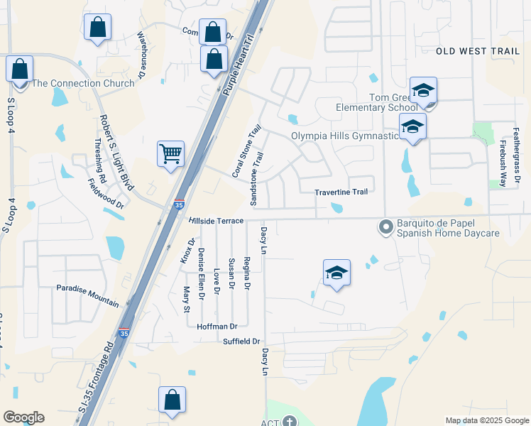map of restaurants, bars, coffee shops, grocery stores, and more near 283 Sandstone Trail in Buda