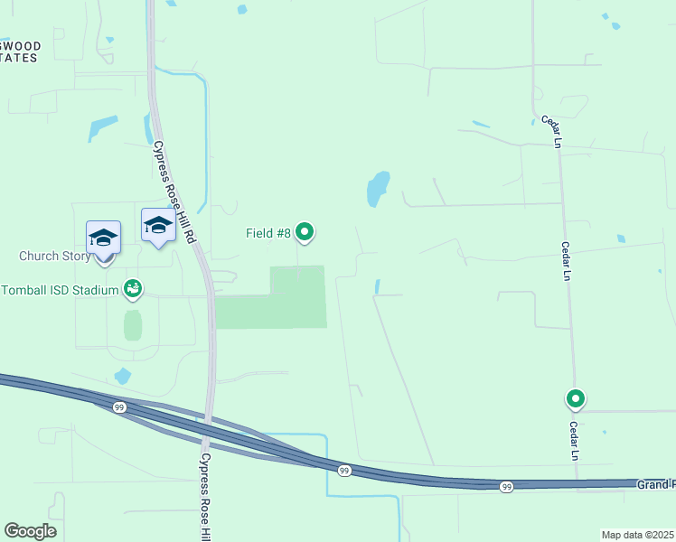 map of restaurants, bars, coffee shops, grocery stores, and more near 19703 Lindsey Road in Tomball