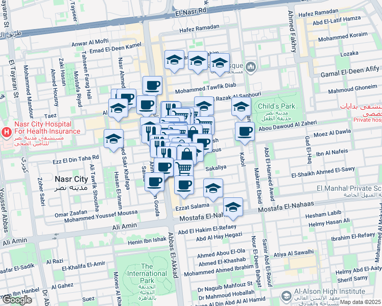 map of restaurants, bars, coffee shops, grocery stores, and more near in Nasr City