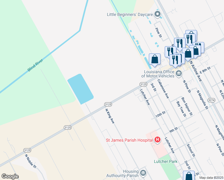 map of restaurants, bars, coffee shops, grocery stores, and more near in Lutcher