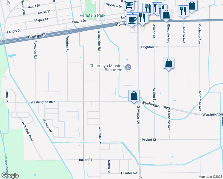 map of restaurants, bars, coffee shops, grocery stores, and more near 8650 Winter Lane in Beaumont