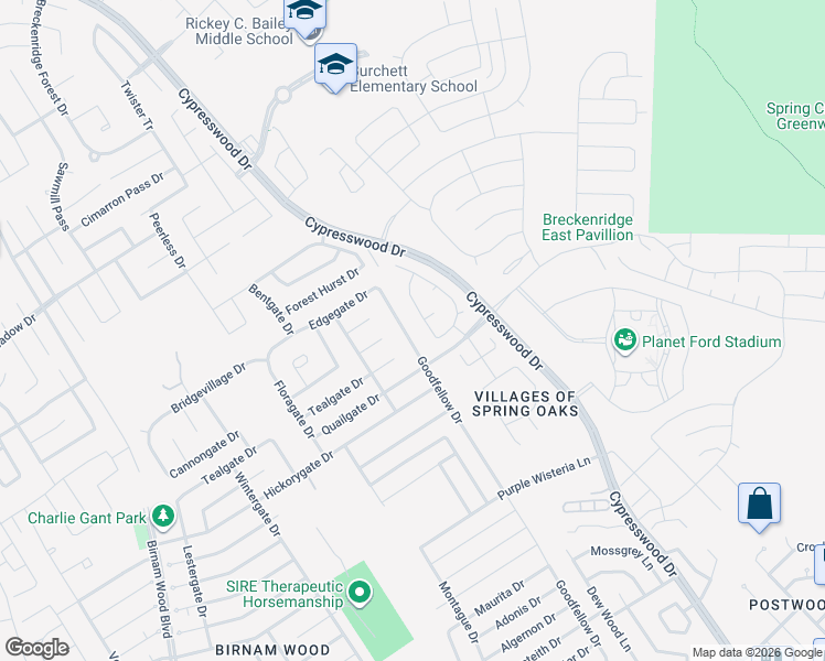 map of restaurants, bars, coffee shops, grocery stores, and more near 23903 Goodfellow Drive in Spring