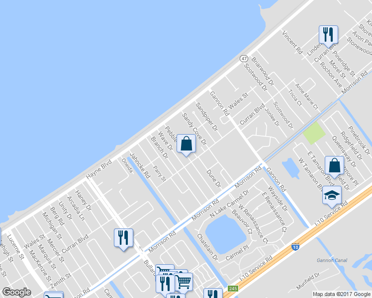 map of restaurants, bars, coffee shops, grocery stores, and more near 7711 Pebble Drive in New Orleans