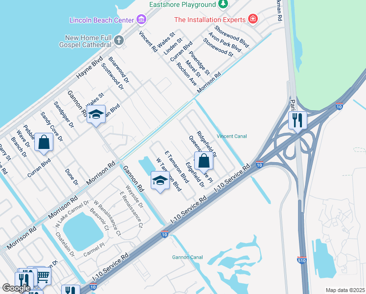 map of restaurants, bars, coffee shops, grocery stores, and more near 7080 Whitmore Place in New Orleans