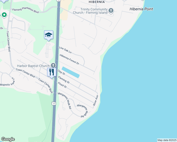 map of restaurants, bars, coffee shops, grocery stores, and more near 725 Ebb Tide Drive in Fleming Island