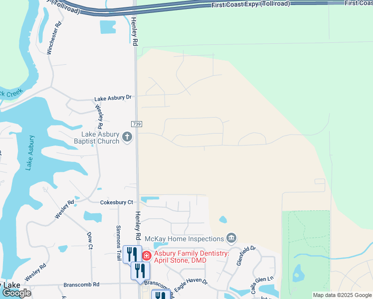 map of restaurants, bars, coffee shops, grocery stores, and more near 3416 Americana Drive in Green Cove Springs
