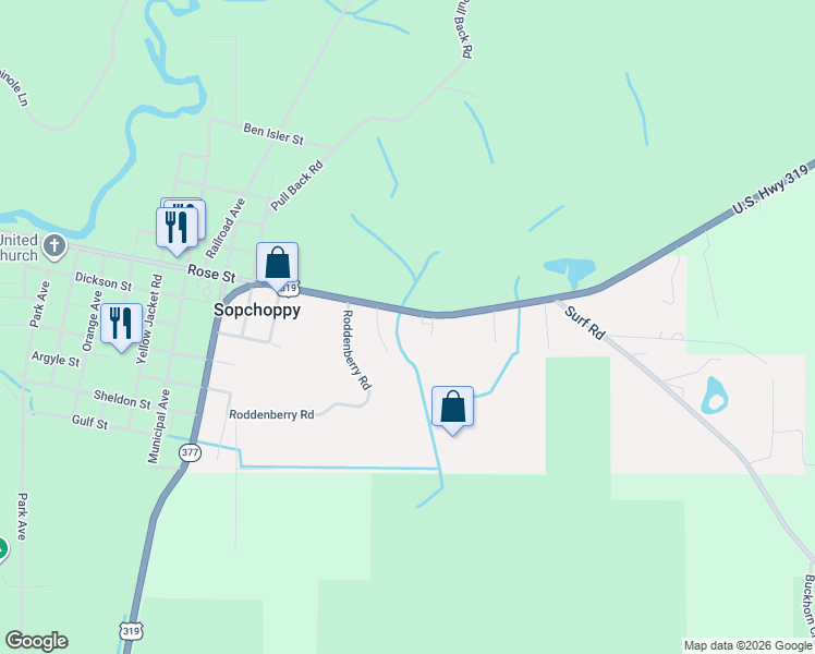 map of restaurants, bars, coffee shops, grocery stores, and more near 2048 Sopchoppy Highway in Sopchoppy