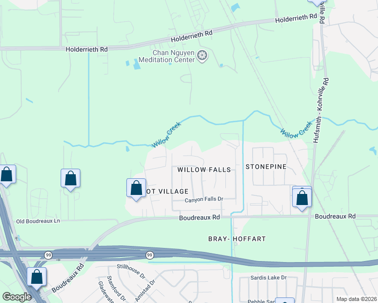 map of restaurants, bars, coffee shops, grocery stores, and more near 20419 Horsetail Falls Drive in Tomball