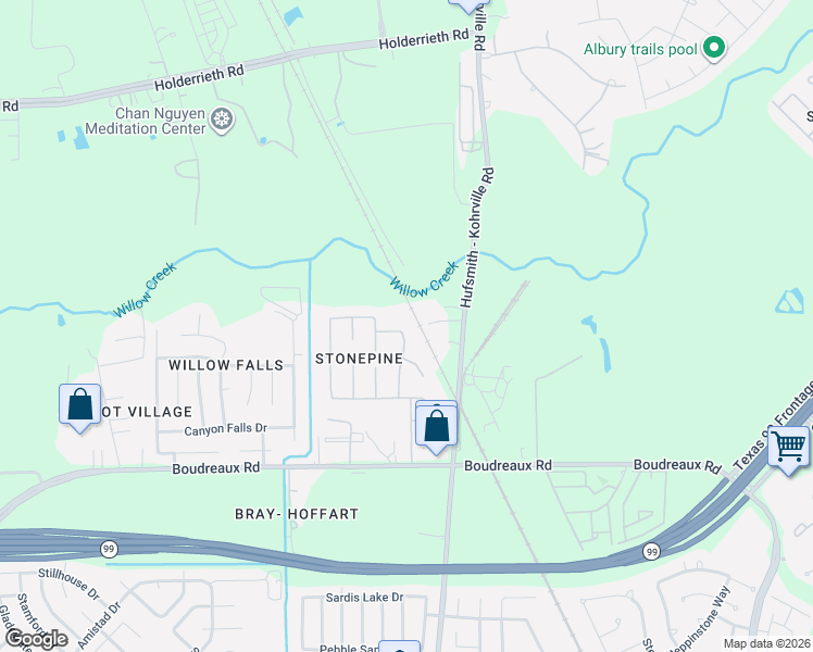 map of restaurants, bars, coffee shops, grocery stores, and more near 11602 Middlecrest Lane in Tomball