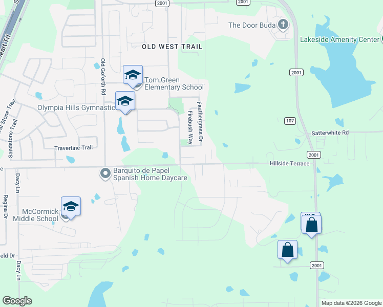map of restaurants, bars, coffee shops, grocery stores, and more near 161 Plumbago Cove in Buda