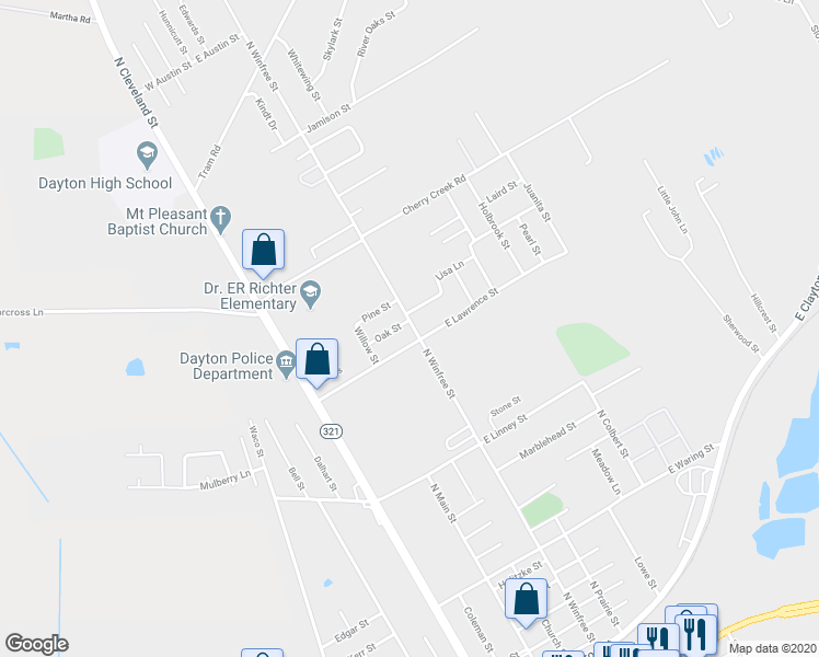 map of restaurants, bars, coffee shops, grocery stores, and more near 211 Oak Street in Dayton