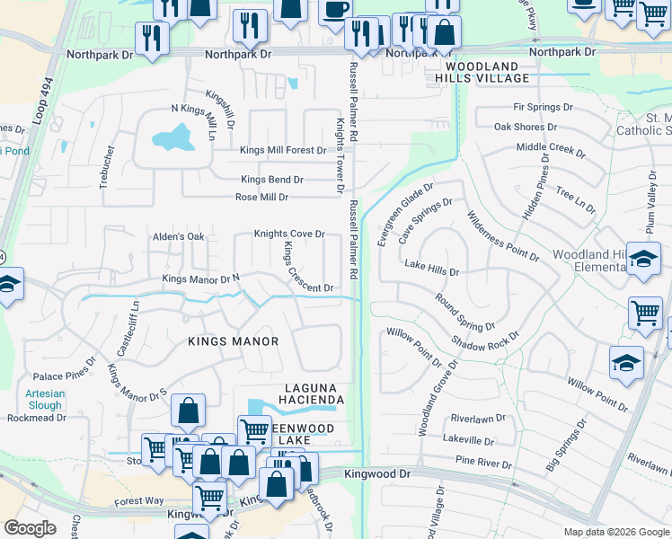 map of restaurants, bars, coffee shops, grocery stores, and more near 26881 Armor Oaks Drive in Humble