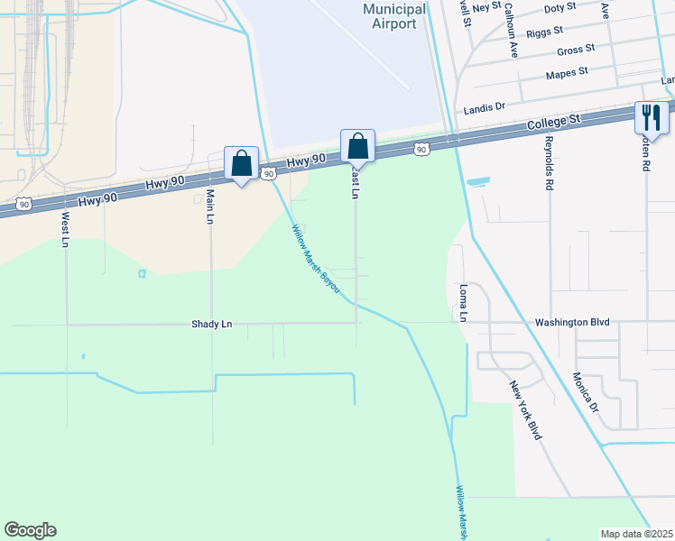 map of restaurants, bars, coffee shops, grocery stores, and more near 1740 East Lane in Beaumont