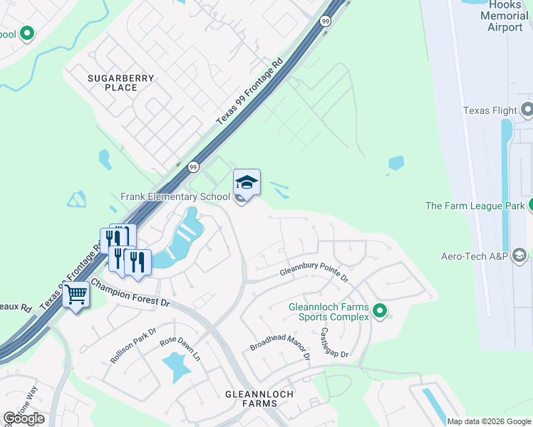 map of restaurants, bars, coffee shops, grocery stores, and more near 9522 Tartan Manor Street in Spring