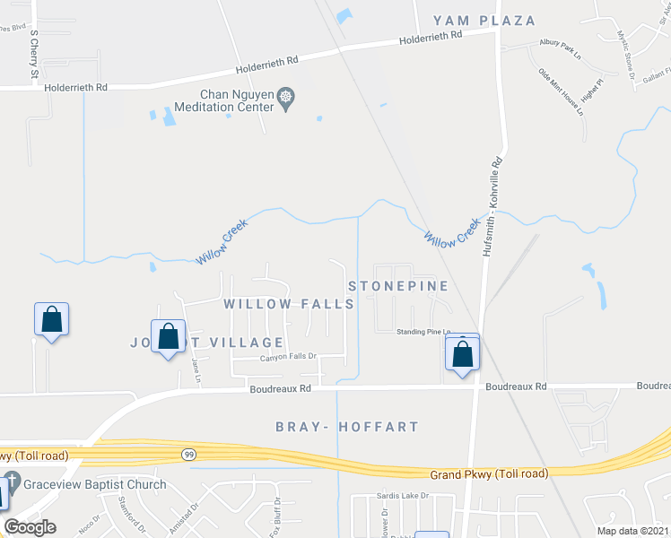 map of restaurants, bars, coffee shops, grocery stores, and more near 20335 Mammoth Falls Drive in Tomball