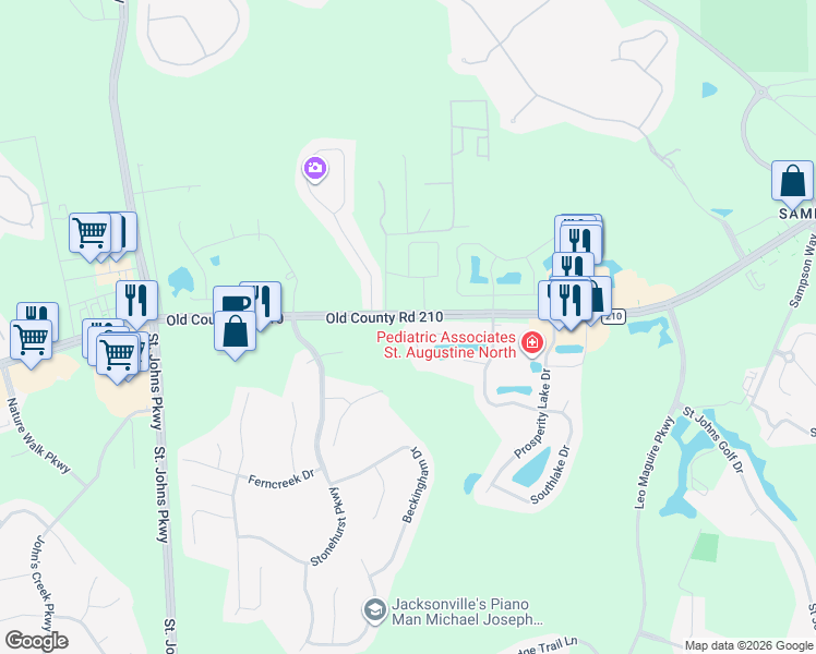 map of restaurants, bars, coffee shops, grocery stores, and more near 900 Lake Sanford Court in St. Augustine