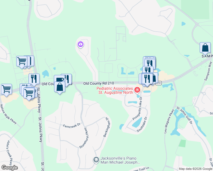 map of restaurants, bars, coffee shops, grocery stores, and more near 900 Lake Sanford Court in St. Augustine