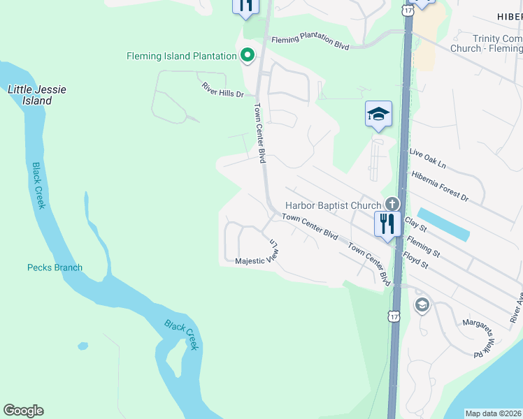 map of restaurants, bars, coffee shops, grocery stores, and more near 2509 Tall Cedars Road in Orange Park