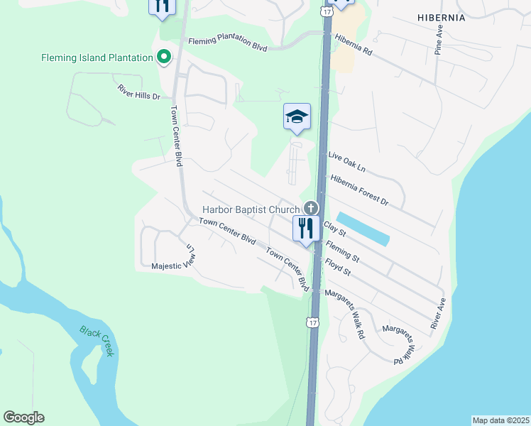 map of restaurants, bars, coffee shops, grocery stores, and more near 1210 Fleming Street in Fleming Island