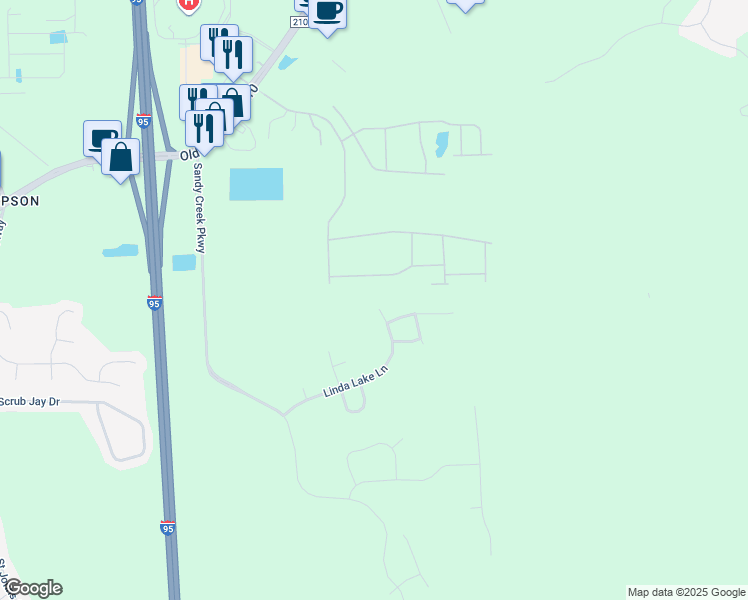 map of restaurants, bars, coffee shops, grocery stores, and more near 222 Linda Lake Lane in St. Augustine