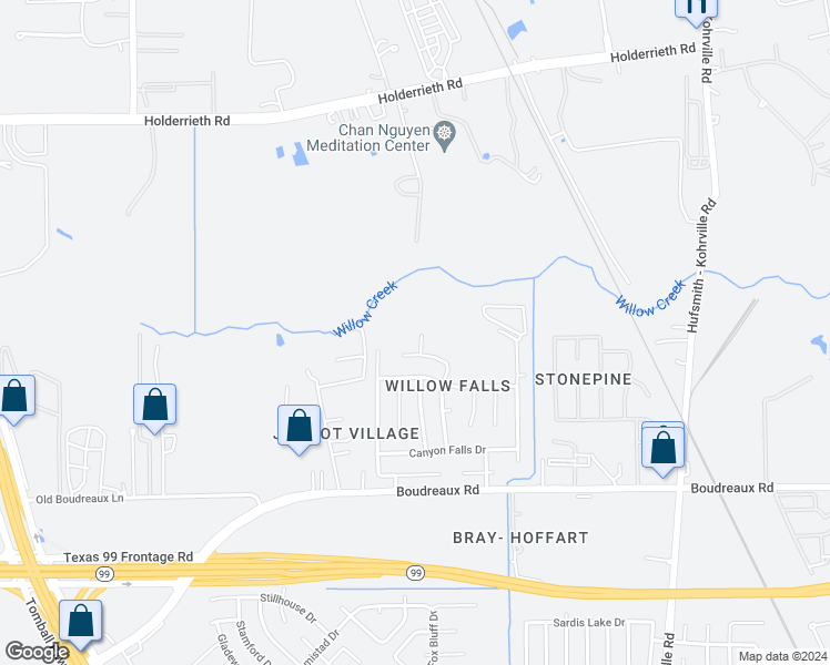 map of restaurants, bars, coffee shops, grocery stores, and more near 20419 Horsetail Falls Drive in Tomball