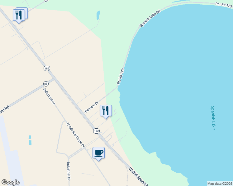 map of restaurants, bars, coffee shops, grocery stores, and more near 100-320 Bernard Drive in New Iberia