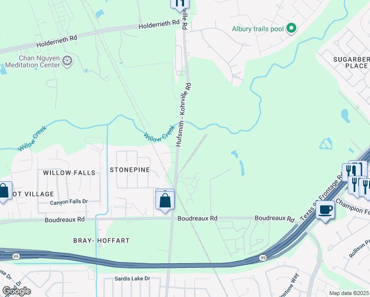 map of restaurants, bars, coffee shops, grocery stores, and more near 20382 Hufsmith - Kohrville Road in Tomball