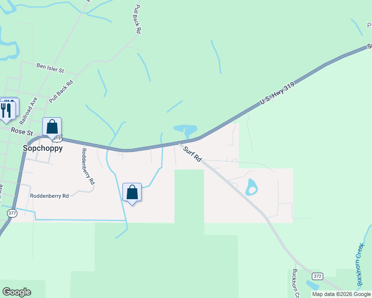 map of restaurants, bars, coffee shops, grocery stores, and more near 9 Surf Road in Sopchoppy