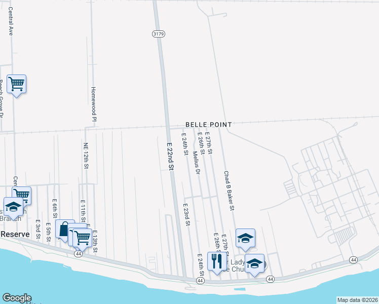 map of restaurants, bars, coffee shops, grocery stores, and more near 374 East 24th Street in Reserve