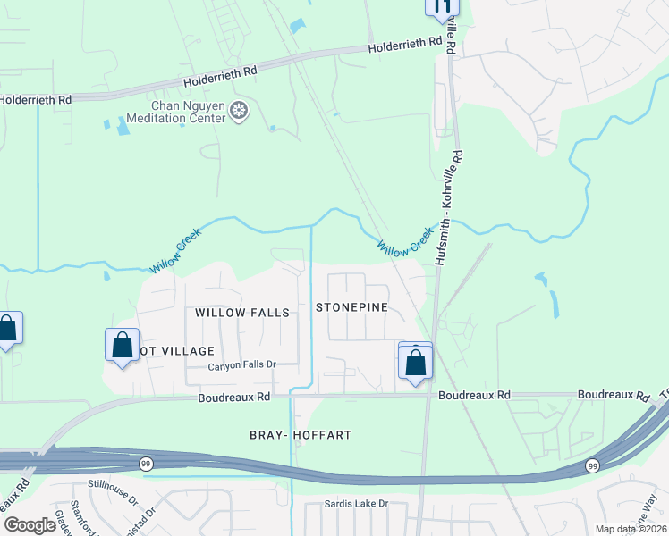 map of restaurants, bars, coffee shops, grocery stores, and more near 11754 Pinemeade Lane in Tomball