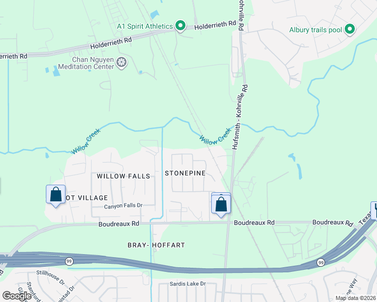 map of restaurants, bars, coffee shops, grocery stores, and more near 11714 Pinemeade Lane in Tomball