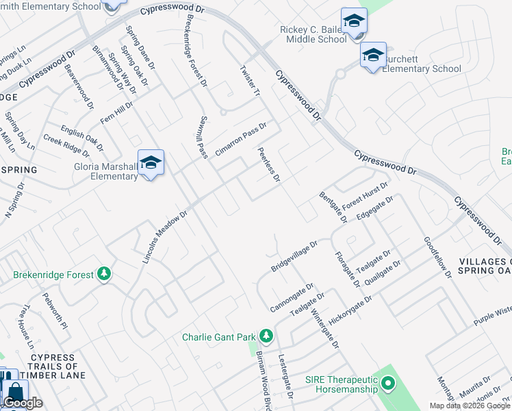 map of restaurants, bars, coffee shops, grocery stores, and more near 3006 Pathfinders Pass in Spring
