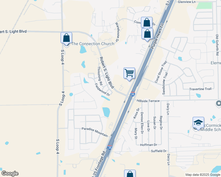 map of restaurants, bars, coffee shops, grocery stores, and more near 283B Fieldwood Drive in Buda