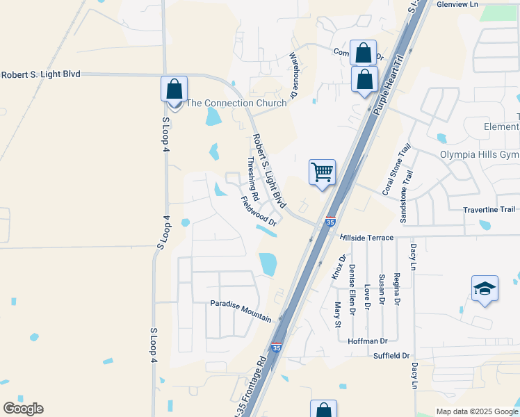 map of restaurants, bars, coffee shops, grocery stores, and more near 283B Fieldwood Drive in Buda