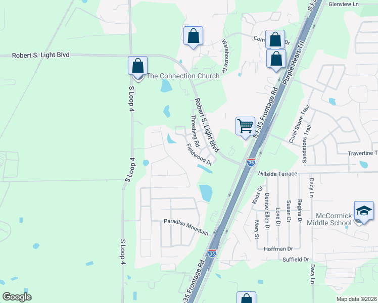 map of restaurants, bars, coffee shops, grocery stores, and more near 144 Threshing Road in Mustang Ridge