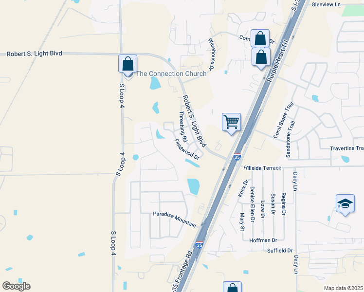 map of restaurants, bars, coffee shops, grocery stores, and more near 144 Threshing Road in Mustang Ridge
