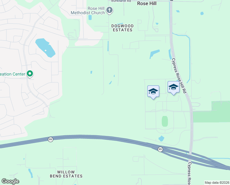 map of restaurants, bars, coffee shops, grocery stores, and more near 20832 Rosehill Church Road in Tomball