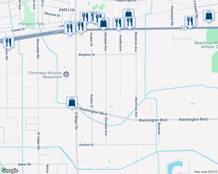 map of restaurants, bars, coffee shops, grocery stores, and more near 1695 Glendale Avenue in Beaumont