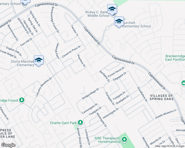 map of restaurants, bars, coffee shops, grocery stores, and more near 4707 Forest Hurst Glen in Spring