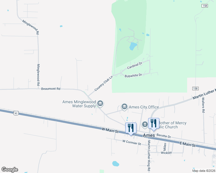 map of restaurants, bars, coffee shops, grocery stores, and more near 156 County Road 1250 in Liberty