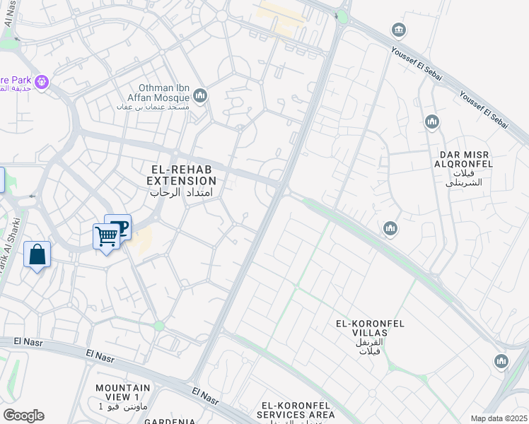 map of restaurants, bars, coffee shops, grocery stores, and more near in Second New Cairo