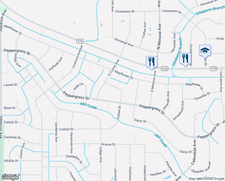map of restaurants, bars, coffee shops, grocery stores, and more near 4676 Cattail Street in Middleburg