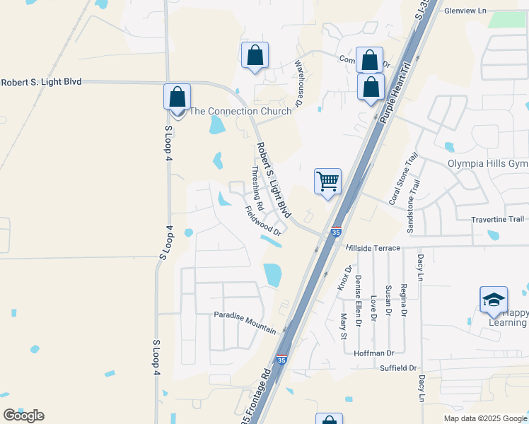map of restaurants, bars, coffee shops, grocery stores, and more near 283B Fieldwood Drive in Buda