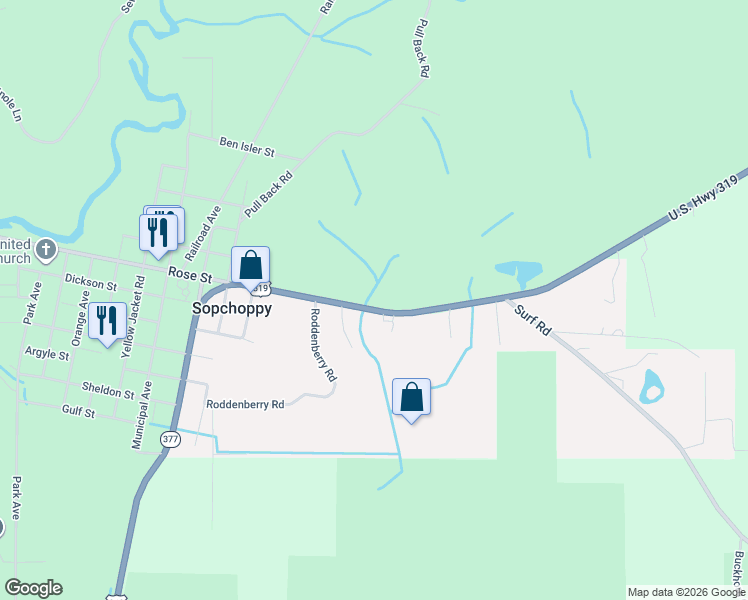 map of restaurants, bars, coffee shops, grocery stores, and more near 2048 Sopchoppy Highway in Sopchoppy