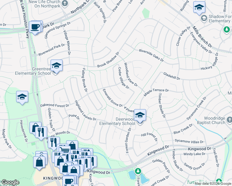 map of restaurants, bars, coffee shops, grocery stores, and more near 3103 Greenwood Glen Drive in Houston
