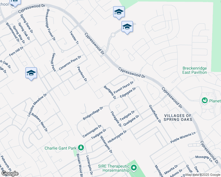 map of restaurants, bars, coffee shops, grocery stores, and more near 24218 Bentgate Drive in Spring