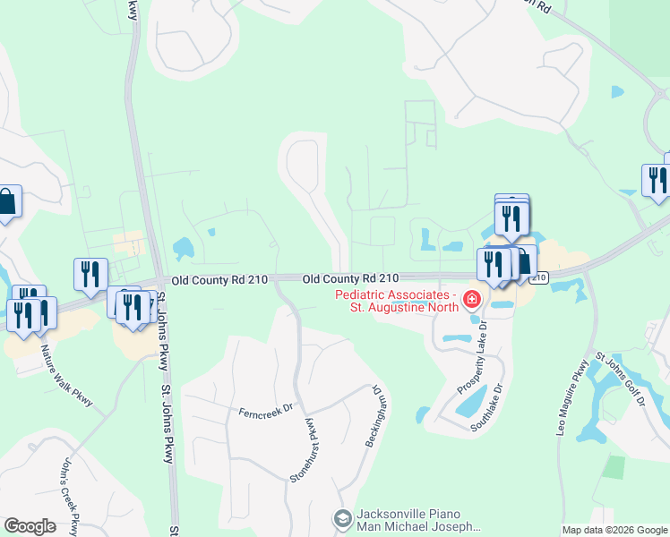 map of restaurants, bars, coffee shops, grocery stores, and more near 101 Johns Glen Drive in Jacksonville