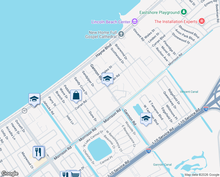 map of restaurants, bars, coffee shops, grocery stores, and more near 30 Christopher Court in New Orleans