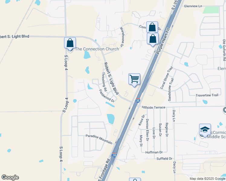 map of restaurants, bars, coffee shops, grocery stores, and more near 283B Fieldwood Drive in Buda